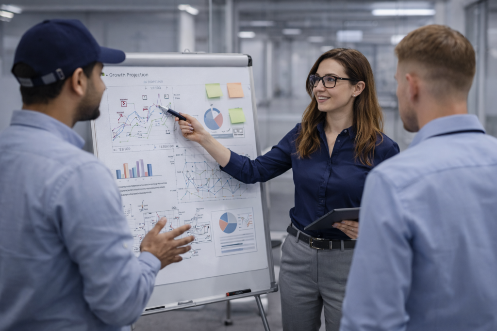 spotkanie strategiczne z zespołem firmy produkcyjnej